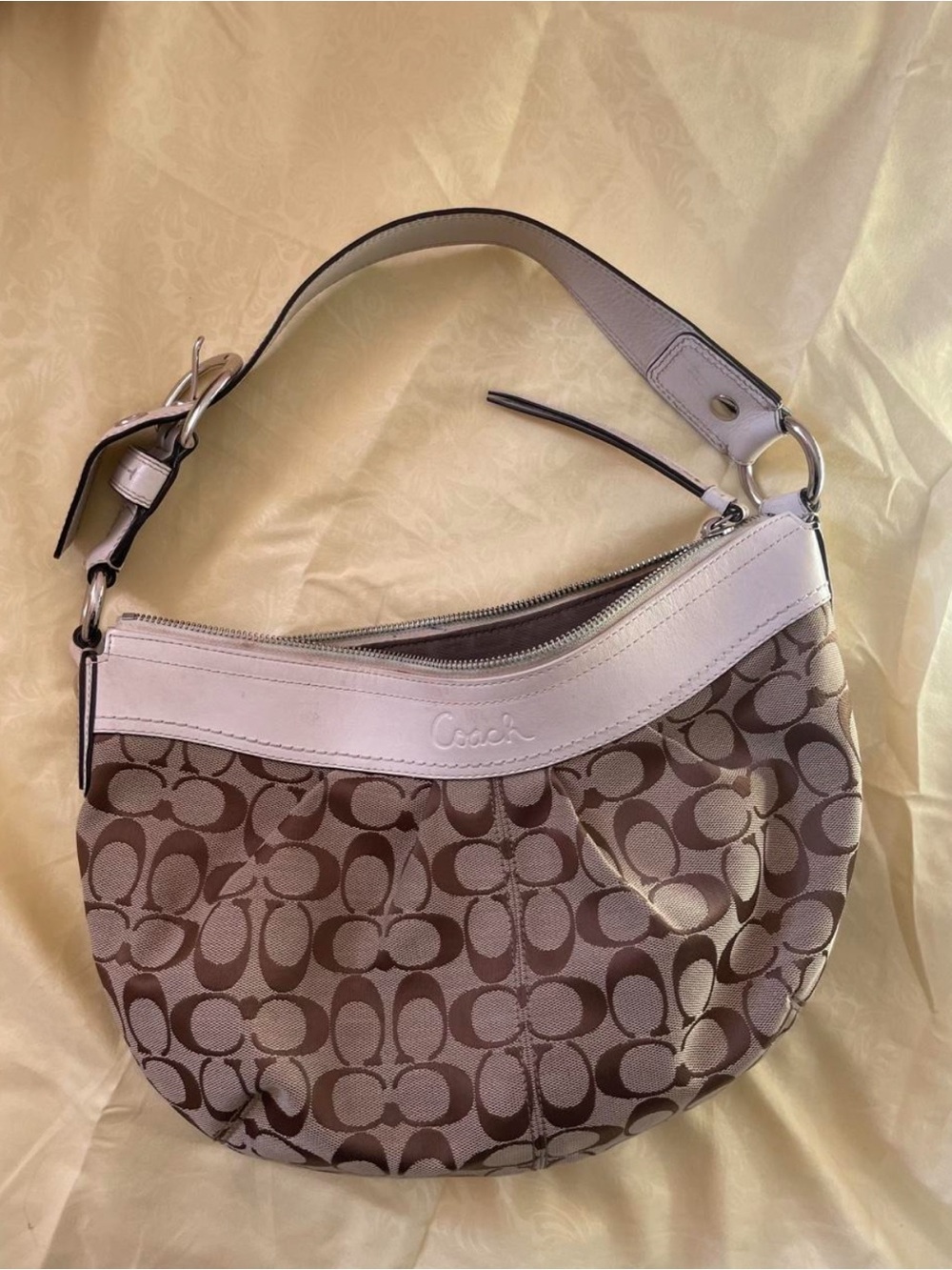 Coach Brown and Cream Signature Shoulder Hobo